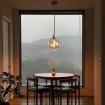 Suspension plafond - verre r�tro sph�rique smotop - e27 - abat - jour verre ambre - style scandinave