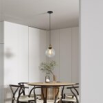 Suspension - smotop - abat - jour en verre souffl� transparent - e27 60w - m�tal noir �18x23 cm