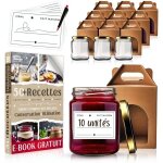 10 bocaux en verre 212ml + bo�tes + �tiquettes e - book offert: + 50 recettes confitures conserves desserts ...