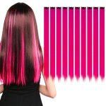 10 extensions cheveux � clipser color�es enfant r�sistant chaleur f�te (rose rouge)