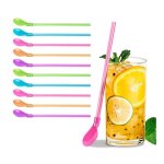 10 pcs cuillre paille reutilisable 2 en 1 paille reutilisable paille smoothie paille bubble tea pailles ...