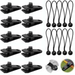 Andow - sangle - lot de 10 tente clips en plastique - avec 10 tendeur elastique en nylon pour tente bche ...