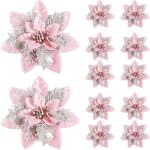 10 pices paillettes rose fleurs de nol arbre de nol 14cm ornements de fleurs artificielles dcoration ...