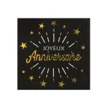10 serviettes papier joyeux anniversaire noir et or 33 x 33 cm - noir