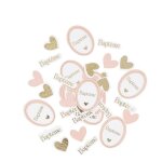 100 confettis bapteme rose blanc or