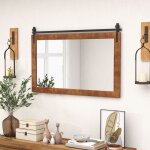 100 x 66 cm miroir murale rectangulaire costway cadre en bois massif support en m�tal pour salon chambre ...