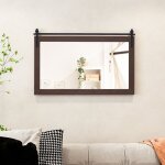 100 x 66 cm miroir murale rectangulaire costway cadre en bois massif support en m�tal pour salon chambre ...