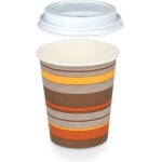 100 x gobelets jetables � caf� en carton ray� 240ml + couvercles blancs pour les boissons chaudes et ...