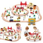 108pcs ensemble train enfant en bois montessori - ttlife - voiture enfant trainavec 4 wagons et rails ...