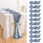 10pcs chemins de table en tamine bleu poussireux 90x300cm chemin de table en gaze pour rception de ...