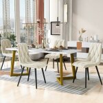 117�68 cm ensemble table � manger avec 4 chaises - ensemble de cuisine moderne - chaises en velours beige ...