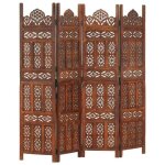 ?118895? cloison de sparation - paravent en bois 4 panneaux marron 160x165cm bois manguier