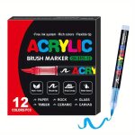 12 marqueurs acryliques liquides aux couleurs et concentrations uniformes parfaits pour le dessin