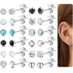 12 paire boucles doreilles femme acier chirurgical hypoallergnique perle zirconia opale pierre de lune ...