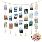 120�90cm porte photo mural d�coration murale boh�me pele mele photo mural - avec 50 clips en bois et ...