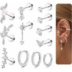 12pcs 16g piercing helix boucles doreilles femme acier inoxydable oreille piercing cartilage or argent ...