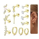 12pcs piercing oreille acier chirurgical piercing tragus helix septum rook conch labret cartilage boucles ...