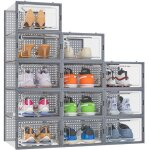 12pcs rangement chaussure botes de rangement pour chaussures en plastique transparent empilablesconteneurs ...