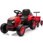 12v tracteur �lectrique enfants - pelle & remorque amovible 6 pneus & led & klaxon t�l�commande 24grouge ...