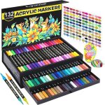 132 couleurs feutre acrylique66 pcs acrylic paint marker marqueur peinture acrylique pointe brush pour ...
