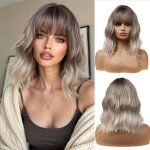 14 inches court ndule blonde bob perruque avec franges naturelle synthtique heat resistant perruques ...