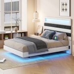 140x190 cm lit double suspendu en velours cadre de lit avec sommier  lattes clairage led rglable et ...
