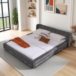 140x200cm lit rembourr� en tissu chenillelit au sol design minimaliste �quip� t�te de lit et sommier ...