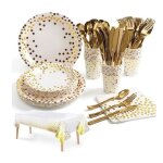 141pcs blanc or party vaissellekit vaisselles anniversaire assiette d�ner papier tasse serviette