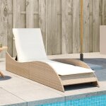 15679& bains de soleil avec coussin beige 60x205x73 cm r�sine tress�e - l60 x p205 x h73 cm - tissu 100 ...