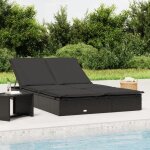 15790& bains de soleil � double avec coussins noir r�sine tress�e - l201 x p110 x h62 cm - tissu 100 ...