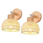 Applique murale - boule r�glable - bois & rotin blanc - 2x e27 - style vintage contemporain