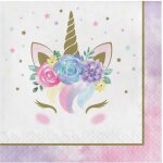 16 serviettes en papier licorne ferique blanches 33 x 33 cm