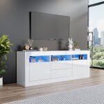 Meuble tv brillant 160 * 35 * 60 cm - avec 2 portes 2 tiroirs et 3 compartiments ouverts - �clairage ...