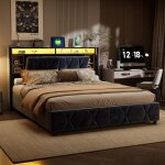 160 x 200 cm lit coffre avec port usb et sommier lit double capitonn� avec t�te de lit et rangement cadre ...