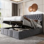 160 x 200 cm lit coffre avec sommier lit hydraulique avec rangement lit 2 personnes avec t�te de lit ...
