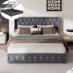 160 x 200 cm lit double rembourr� avec t�te de lit velout�e lit adulte boutons m�talliques lit coffre ...