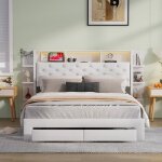 160x200 cm lit double coffre beigecadre de lit avec sommier � lattesled r�glableusb tiroirs de rangement ...