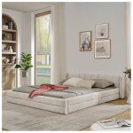 160x200cm lit rembourr� en tissu chenille lit au sol design minimaliste �quip� t�te de lit et sommier ...