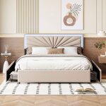 160 x 200 cm lit double coffre en velours beige avec sommier à lattes bande lumineuse led réglable et ... 160 x 200 cm lit double coffre en velours beige avec sommier à lattes bande lumineuse led réglable et ...