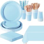 169 pi�ces de vaisselle de f�te bleu morandi assiettes en papier pour f�tes tendance et anniversaires ...