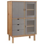 169299& bahut de rangement pour s�jour - buffet haut - otta marron et gris 85x43x125 cm - bois massif ...