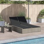 17309& bains de soleil double avec coussins gris clair r�sine tress�e - l123 x p200 x h72 cm - tissu ...