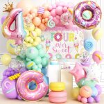177 pi�ces donut decoration anniversaire 4 ans fille pastel avec tissu de fond anniversaire ballons en ...