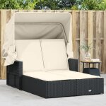 17759& bains de soleil double et auvent et coussins noir rsine tresse - l110 x p201 x h149 cm - tissu ...