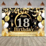 18 ans banderole joyeux anniversaire 18 d�coration f�te en noir or toile de fond banni�re joyeux anniversaire ...