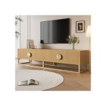 Lemonbest meuble tv 180cm veinure de bois banc tv avec 4 portes textur�es armoire de salle � manger moderne ...