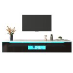180 cm meuble tv suspendu surface tr�s brillante - avec rangement - led r�glable - meuble salon - noir ...