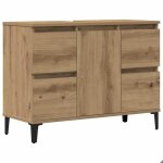 196931& armoire d�vier - haut de gamme - meuble sous lavabo ch�ne artisanal 80x33x60 cm - bois - panneaux ...