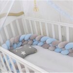 1m tour de lit b�b� coussin serpent coussin tress� pare - chocs velours protection b�b� gris + bleu tour ...