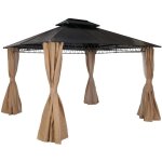 1x pergola avec toit et 4x parois laterales + moustiquaire structure en acier stable tissu creme 04 0008138 ...